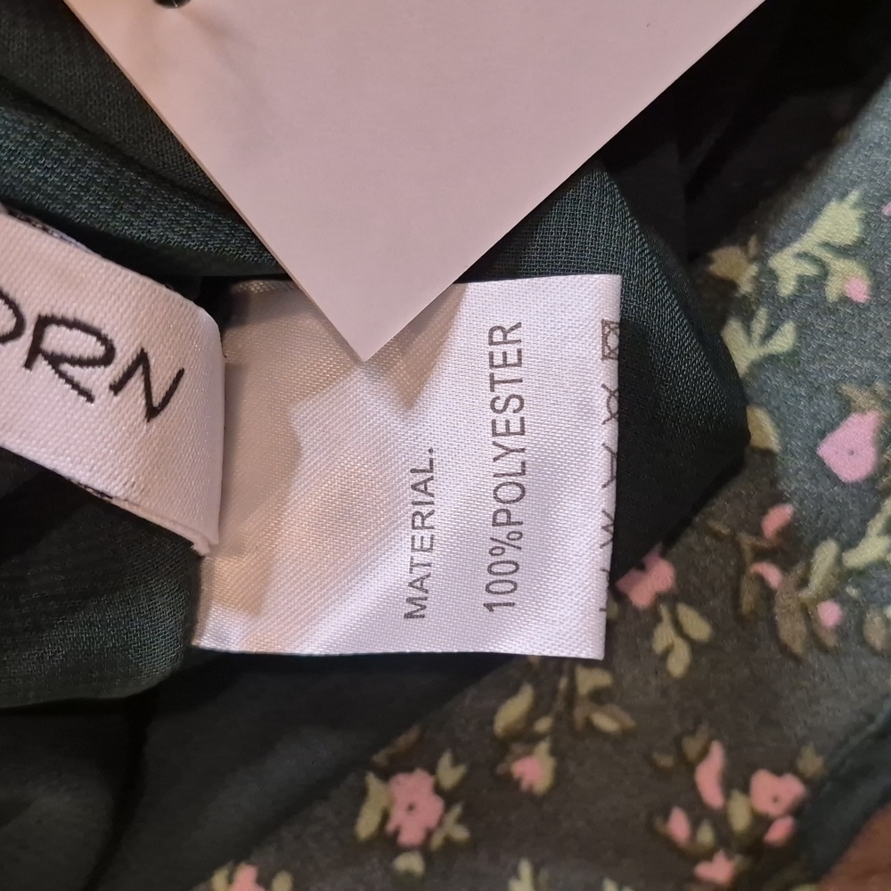 Reborn Green & Pink Floral Tie-Straps Smocked Back Lined Midi Dress, XS, Size 2 - Picture 14 of 14